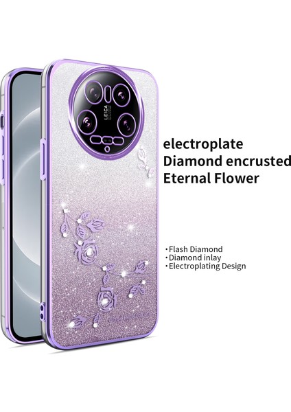 Xiaomi 14 Ultra Kılıf Dragonfly Tpu Çiçekler Glitter Telefon Kapağı-Mor (Yurt Dışından)