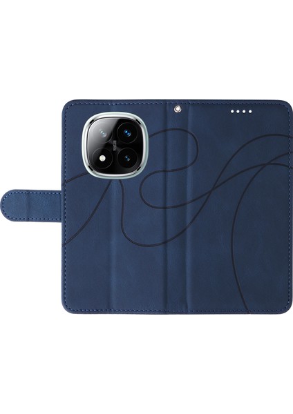 Xiaomi Redmi Için Not 14 Pro 5G-14 Pro+ 5G Kılıf Cüzdan Deri Telefon Kapağı Kavisli Çizgi Bilek Kayışı-Mavi (Yurt Dışından)