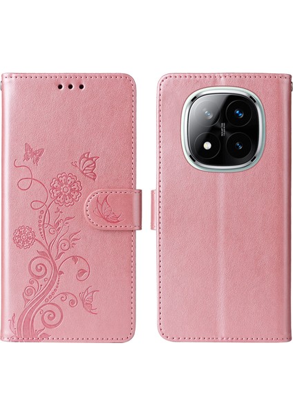Xiaomi Redmi Note 14 Pro+ 5G-Note 14 Pro 5G Çiçek Baskı Cüzdan Kapağı-Pembe (Yurt Dışından)