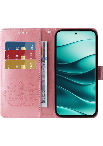 Xiaomi Redmi Note 14 Pro+ 5G-Note 14 Pro 5G Çiçek Baskı Cüzdan Kapağı-Pembe (Yurt Dışından)