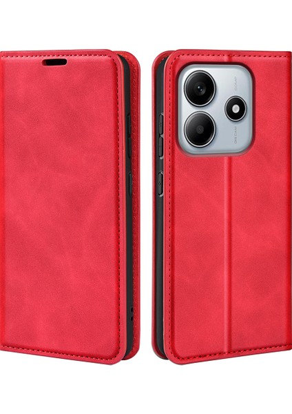 Xiaomi Redmi Note 14 5G-14 4G Kılıf Cilt-Dokunmatik Deri Cüzdan Telefon Kapağı-Kırmızı (Yurt Dışından)