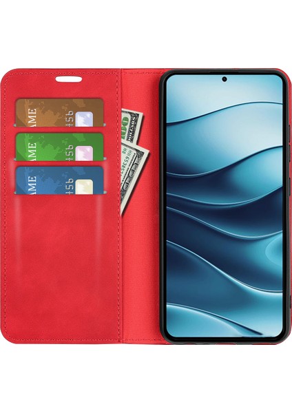 Xiaomi Redmi Note 14 5G-14 4G Kılıf Cilt-Dokunmatik Deri Cüzdan Telefon Kapağı-Kırmızı (Yurt Dışından) modelleri