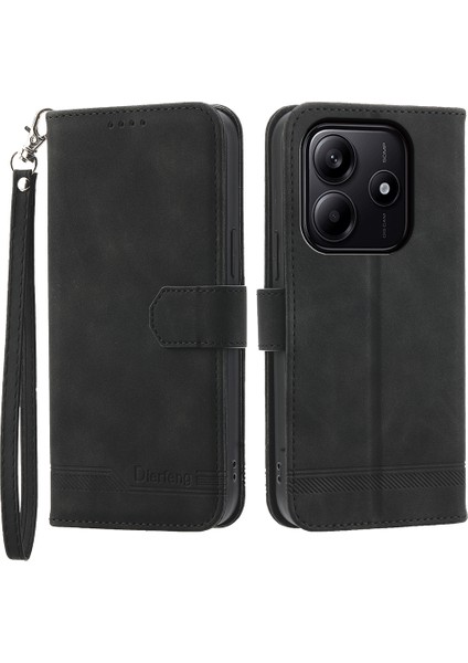 Dıerfeng Df-03 Xiaomi Redmi Note 14 5G-14 4G Hatları Baskı Cüzdan Telefon Kapağı-Siyah (Yurt Dışından)