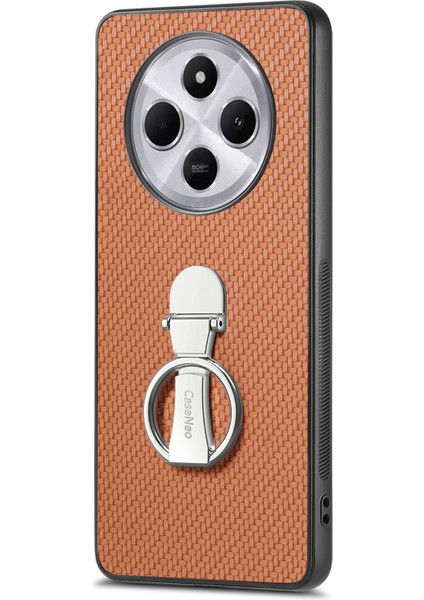 Xiaomi Redmi 14C 4G-14R 5G-Poco C75 4G Katlanır Deri Arka Kapak Karbon Fiber Doku-Kahverengi Telefon Kılıfı (Yurt Dışından)