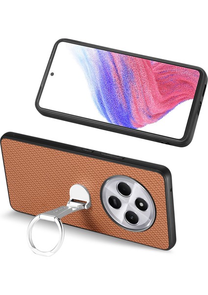Xiaomi Redmi 14C 4G-14R 5G-Poco C75 4G Katlanır Deri Arka Kapak Karbon Fiber Doku-Kahverengi Telefon Kılıfı (Yurt Dışından) modelleri
