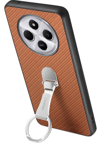 Xiaomi Redmi 14C 4G-14R 5G-Poco C75 4G Katlanır Deri Arka Kapak Karbon Fiber Doku-Kahverengi Telefon Kılıfı (Yurt Dışından) fırsatları