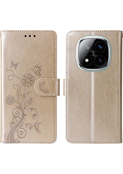 Xiaomi Redmi Için Note 14 Pro+ 5G-Note 14 Pro 5G Çiçek Baskı Cüzdan Kapağı-Altın (Yurt Dışından)