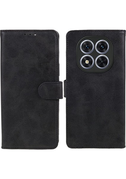 Xiaomi Redmi Note 14 Pro 5G Kılıf Pu Deri Cüzdan Koruyucu Telefon Kapağı Buzağı Doku-Siyah (Yurt Dışından)