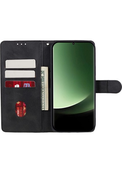 Xiaomi Redmi Note 14 Pro 5G Kılıf Pu Deri Cüzdan Koruyucu Telefon Kapağı Buzağı Doku-Siyah (Yurt Dışından)