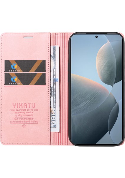 Xiaomi 14T Kılıf Deri Cilt-Dokunmatik Telefon Kapağı Için Manyetik Otomatik Emilmiş-Pembe (Yurt Dışından)