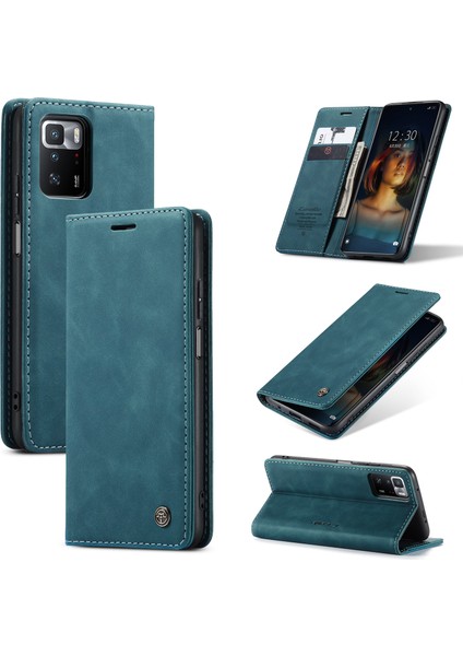 Xiaomi Poco X3 Gt-Xiaomi Redmi Not 10 Pro 5G (Çin) Kılıf Caseme 013 Serisi Kart Tutucu Deri Telefon Kapağı-Mavi (Yurt Dışından)