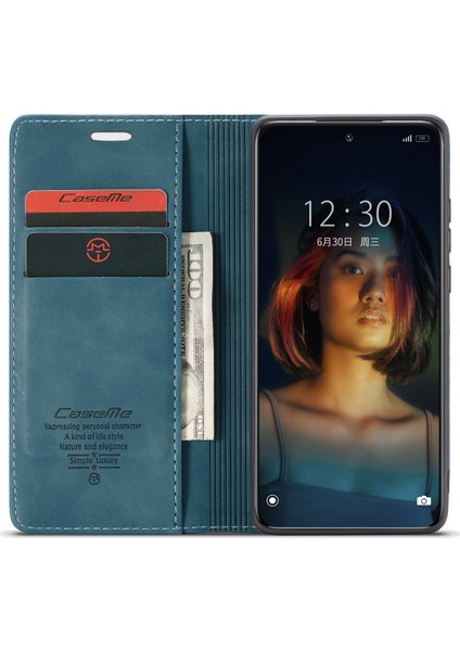 Xiaomi Poco X3 Gt-Xiaomi Redmi Not 10 Pro 5G (Çin) Kılıf Caseme 013 Serisi Kart Tutucu Deri Telefon Kapağı-Mavi (Yurt Dışından)