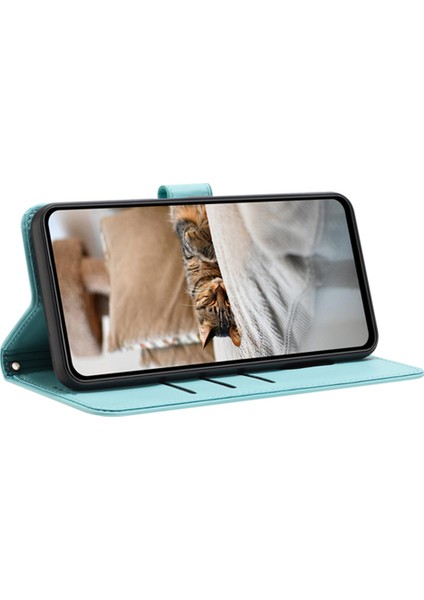 Xiaomi Redmi Note 13 5G-Note 13 5G (Çin) Kılıf Askılı Kediler Baskı Deri Cüzdan Telefon Kapağı-Yeşil (Yurt Dışından)