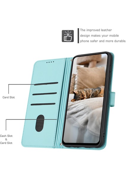 Xiaomi Redmi Note 13 5G-Note 13 5G (Çin) Kılıf Askılı Kediler Baskı Deri Cüzdan Telefon Kapağı-Yeşil (Yurt Dışından)