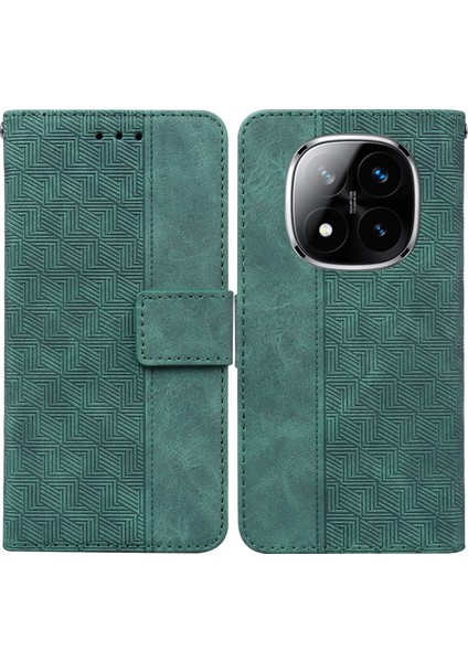 Xiaomi Redmi Note 14 Pro 5G Kılıf Geometri Desenli Deri Cüzdan Telefon Kapağı-Yeşil (Yurt Dışından)