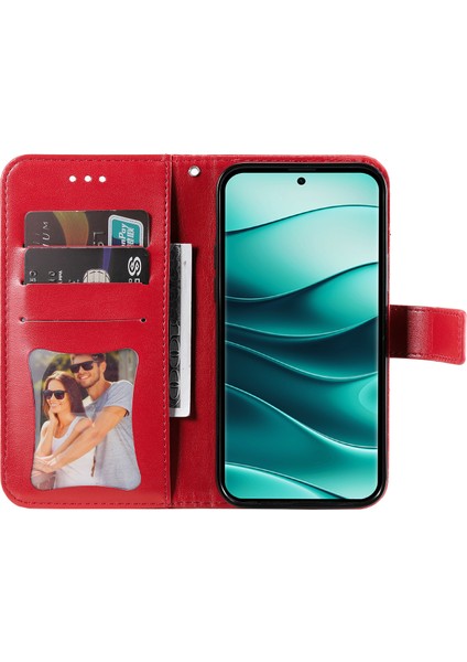 Xiaomi Redmi Note 14 Pro+ 5G-Note 14 Pro 5G Kılıf Pu Deri Cüzdan Çiçek Telefon Kapağı Görünüm-Kırmızı (Yurt Dışından)