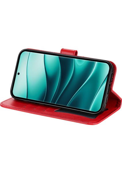 Xiaomi Redmi Note 14 Pro+ 5G-Note 14 Pro 5G Kılıf Pu Deri Cüzdan Çiçek Telefon Kapağı Görünüm-Kırmızı (Yurt Dışından)