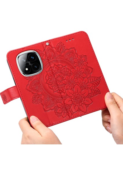 Xiaomi Redmi Note 14 Pro+ 5G-Note 14 Pro 5G Kılıf Pu Deri Cüzdan Çiçek Telefon Kapağı Görünüm-Kırmızı (Yurt Dışından)