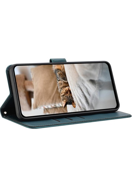 Xiaomi Redmi Note 13 5G-Note 13 5G (Çin) Kılıf Askılı Kediler Baskı Deri Cüzdan Telefon Kapağı-Siyahımsı Yeşil (Yurt Dışından)
