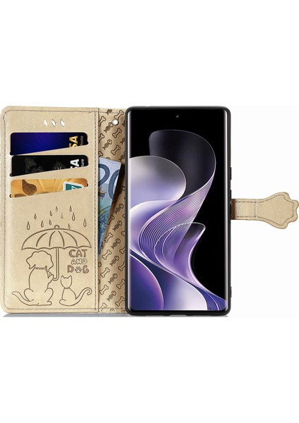 Xiaomi Redmi Note 14 Pro 5G Kılıf Deri Cüzdan Çevirme Telefon Kapağı Sevimli Kedi Köpek Desen-Altın (Yurt Dışından) fiyatları