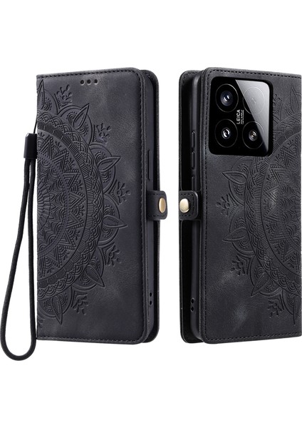 Xiaomi 15 Kılıf Için Skin Feel Totem Baskılı Cüzdan Deri Telefon Kapağı-Siyah (Yurt Dışından)