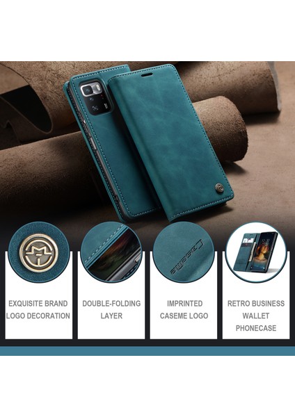 Xiaomi Poco X3 Gt-Xiaomi Redmi Not 10 Pro 5G (Çin) Kılıf Caseme 013 Serisi Kart Tutucu Deri Telefon Kapağı-Mavi (Yurt Dışından)