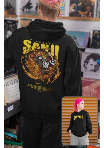 One Piece Sanji Sırt Baskılı Kapüşonlu Sweatshirt, Unisex Oversize Anime Baskılı Hoodie