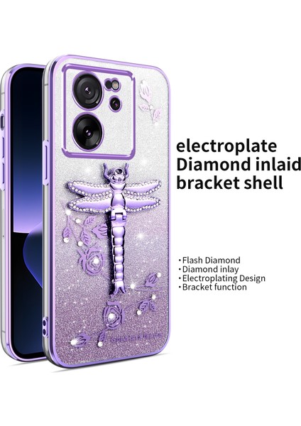 Xiaomi 13T-13T Pro Kılıf Dragonfly Tpu Çiçekler Glitter Telefon Kapağı-Mor Için (Yurt Dışından)