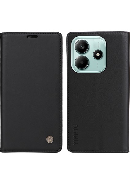 Xiaomi Redmi Note 14 5G Kılıf Deri Telefon Kapağı Güçlü Manyetik Kapatma-Siyah (Yurt Dışından)