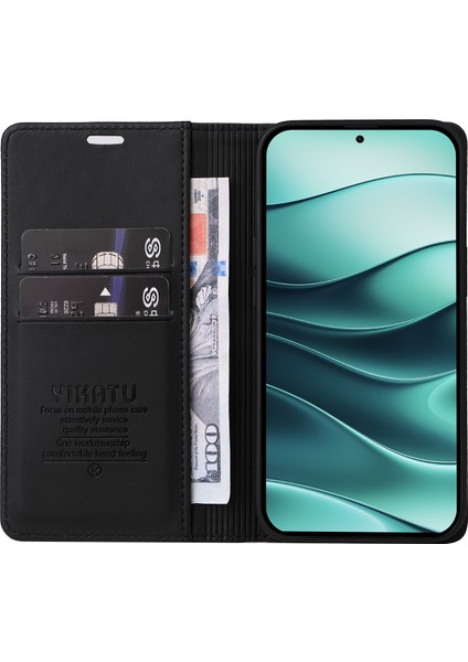 Xiaomi Redmi Note 14 5G Kılıf Deri Telefon Kapağı Güçlü Manyetik Kapatma-Siyah (Yurt Dışından)