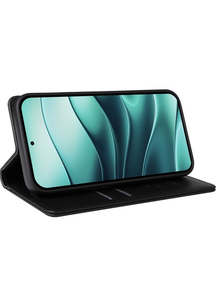 Xiaomi Redmi Note 14 5G Kılıf Deri Telefon Kapağı Güçlü Manyetik Kapatma-Siyah (Yurt Dışından)