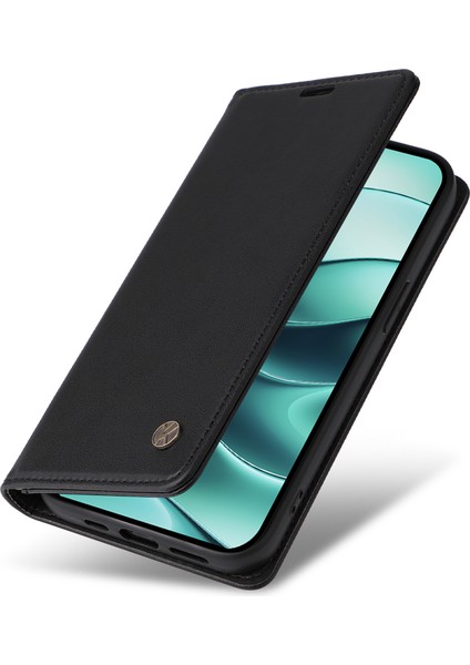 Xiaomi Redmi Note 14 5G Kılıf Deri Telefon Kapağı Güçlü Manyetik Kapatma-Siyah (Yurt Dışından)