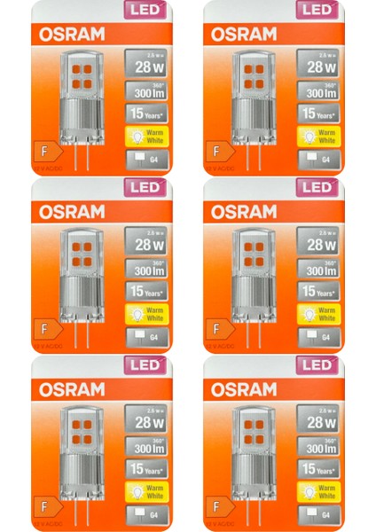 (6 Adet) Osram 2,6W (28W) 2700K (Sarı Işık) G4 Duylu Led Kapsül Ampul