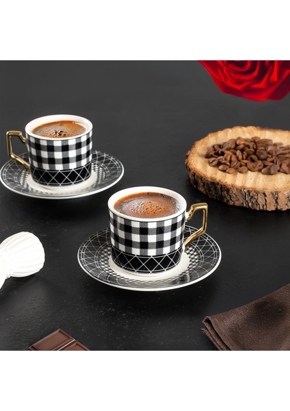 YKY097-5 2 Kişilik Porselen Türk Kahvesi Fincan Takımı 4 Parça Lüx Kahve Fincan Seti 100 ml