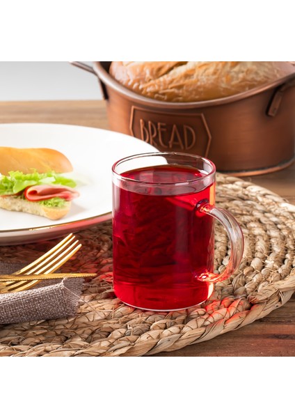 Borosilikat Isıya Dayanıklı Cam 6'Lı Kulplu Çay Kahve Kupa Bardak Takımı 200 Ml