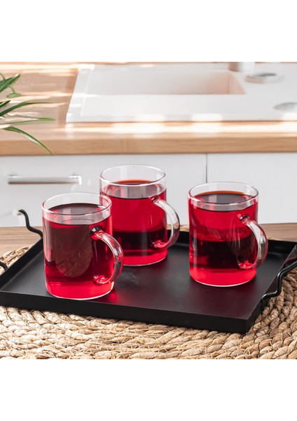Borosilikat Isıya Dayanıklı Cam 6'Lı Kulplu Çay Kahve Kupa Bardak Takımı 200 Ml
