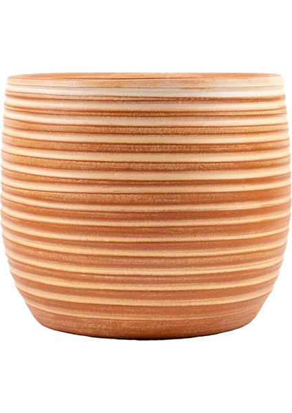 Yan Çizgi Desenli Toprak Saksı - 19 cm