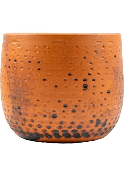 Siyah Nokta Desenli Toprak Saksı - 19 cm