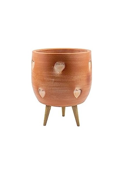 Kalp Desenli Toprak Saksı 3 Ayaklı - 19 cm