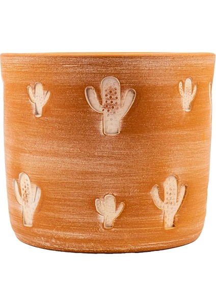 Kaktüs Desenli Toprak Saksı - 19 cm