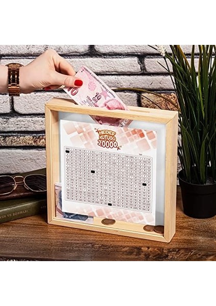 Amaçlı Parabo x Ahşap Hedef Kutusu - Akrilik Ön Yüzey, Kolay Para Çıkarma, 3 Hedef Stickerlı, Duvara Asılabilir ve Masaüstü Kullanım