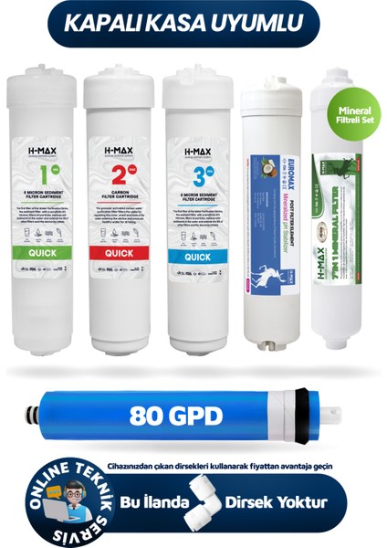 80GPD Membranlı Kapalı Kasa Su Arıtma Cihazı 6'Lı Filtre Seti - 0058