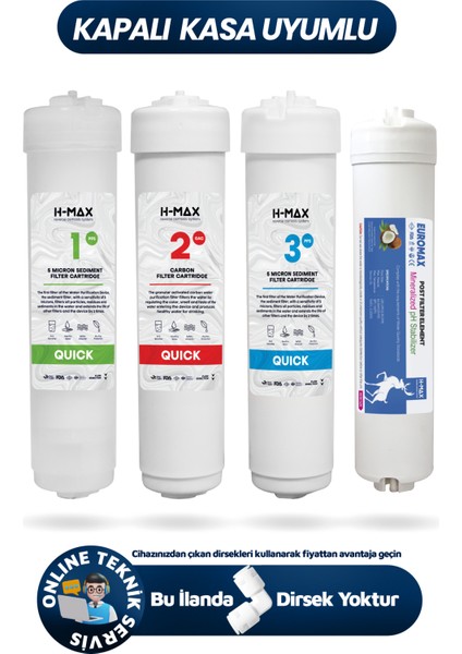 Kapalı Kasa Su Arıtma Cihazı 4lü Inline Su Arıtma Tatlandırıcılı Filtre Seti