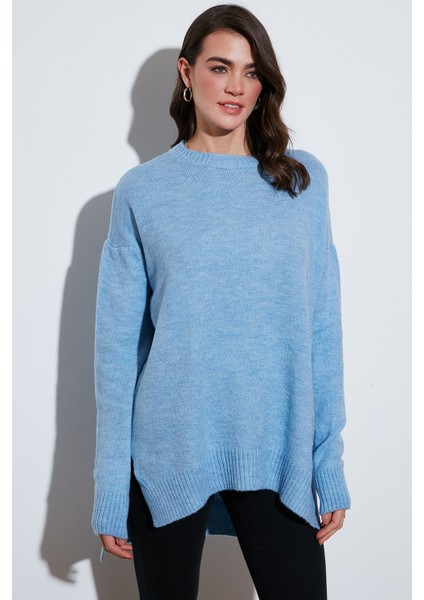 Rahat Kesim Yırtmaç Detaylı Bisiklet Yaka Kazak Bayan KAZAK 4616142Y fiyatları