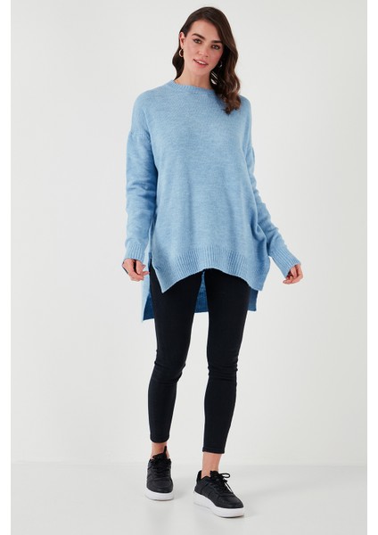 Rahat Kesim Yırtmaç Detaylı Bisiklet Yaka Kazak Bayan KAZAK 4616142Y modelleri