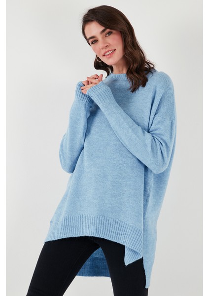 Rahat Kesim Yırtmaç Detaylı Bisiklet Yaka Kazak Bayan KAZAK 4616142Y