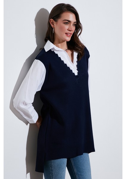Modest Standart Fit Gömlek Yaka Tesettür Triko Tunik Bayan TUNİK 4612148