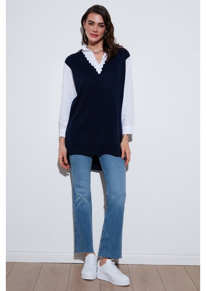 Modest Standart Fit Gömlek Yaka Tesettür Triko Tunik Bayan TUNİK 4612148