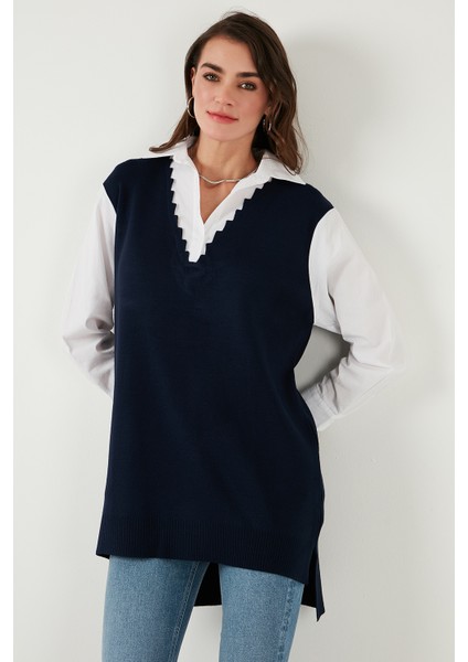 Modest Standart Fit Gömlek Yaka Tesettür Triko Tunik Bayan TUNİK 4612148