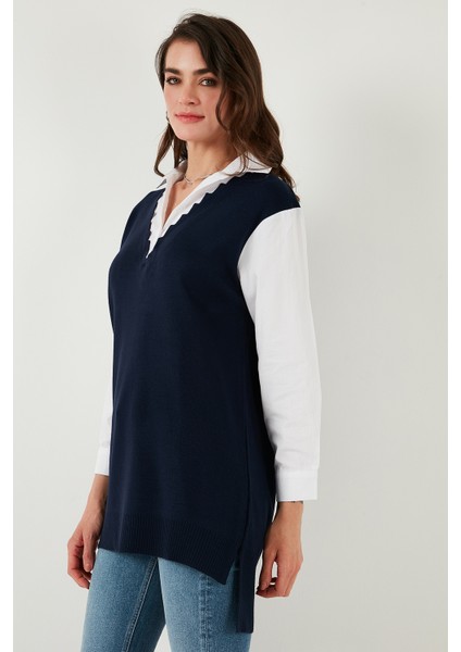 Modest Standart Fit Gömlek Yaka Tesettür Triko Tunik Bayan TUNİK 4612148